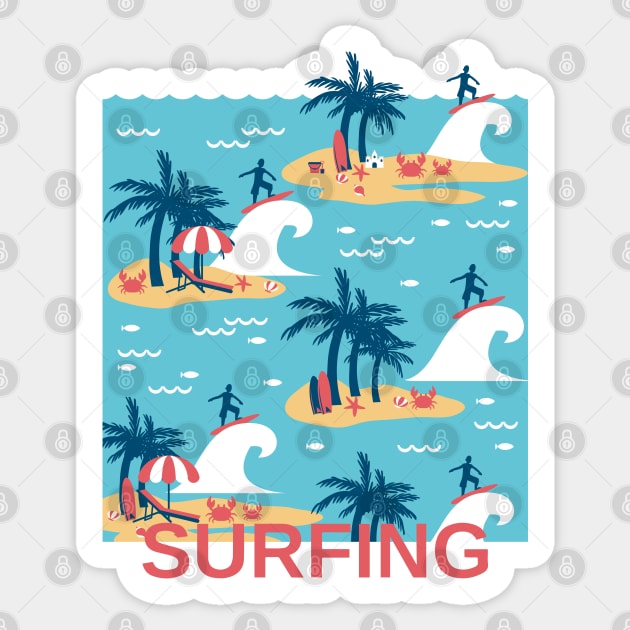 Enjoy Blue Surfing Cartoon Illustration Sticker by FlinArt